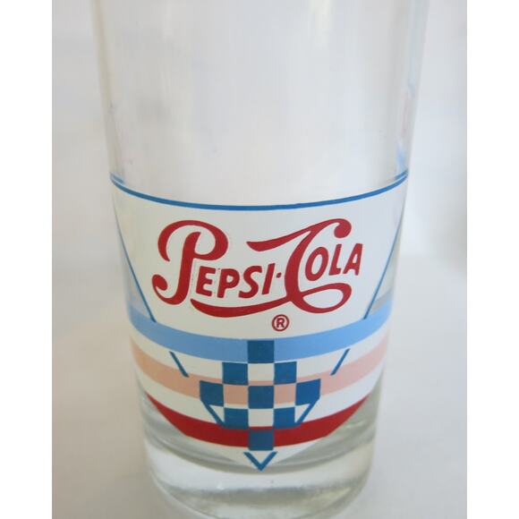 Vintage PEPSI Cola Glasses  Set 4 Logo Stripes Tall 6\